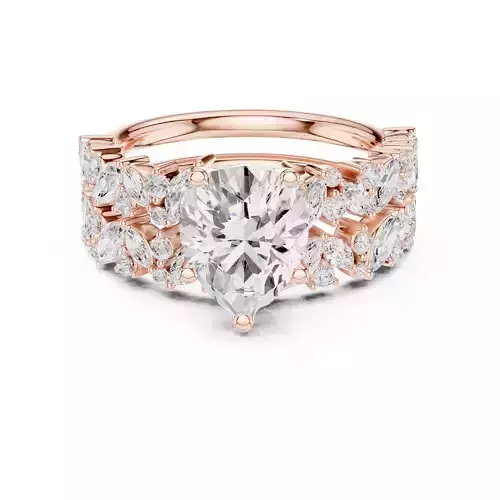 Pear Cut Diamond Half Eternity Wedding Ring Set 3DM STL Video