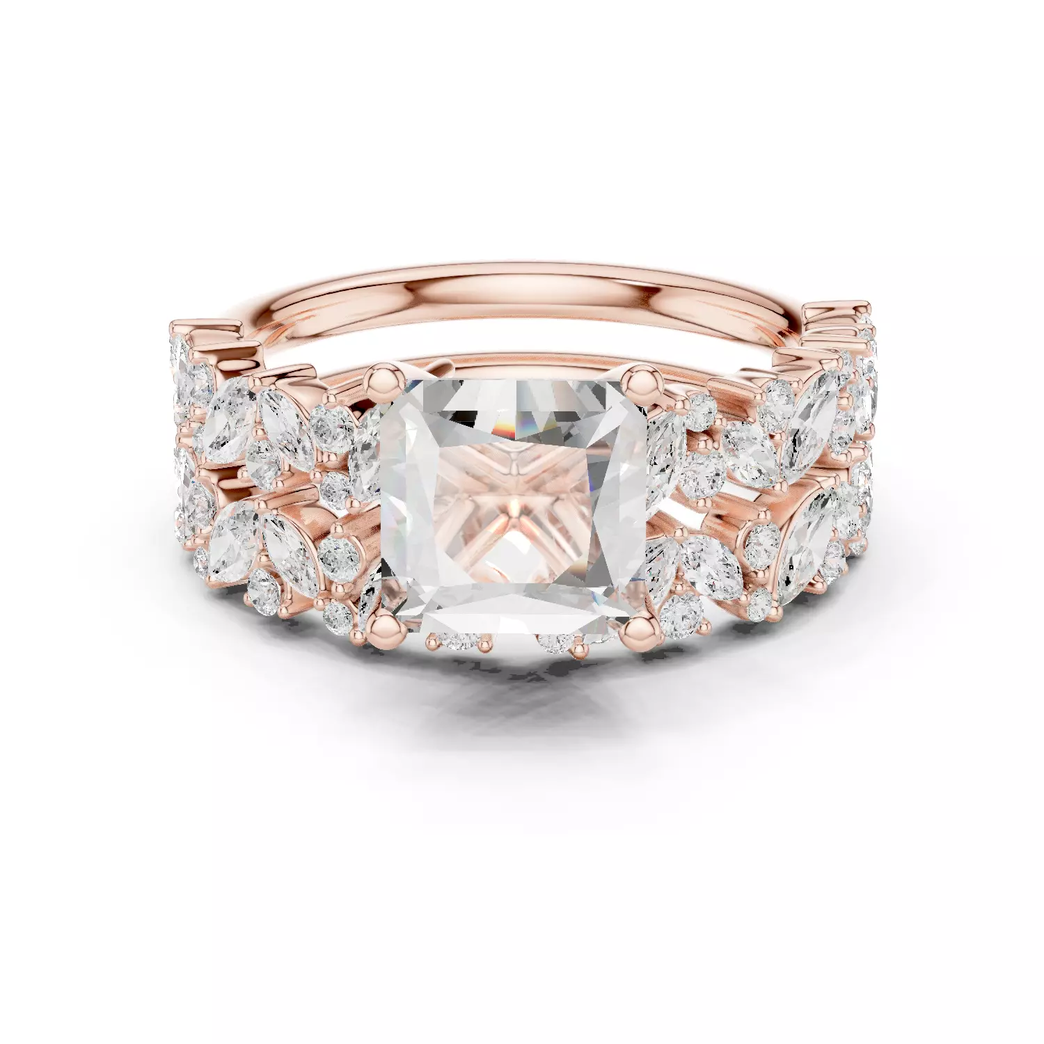 2CT Princess Cut Diamond Wedding Ring Set 3DM STL Video 3D print model_12