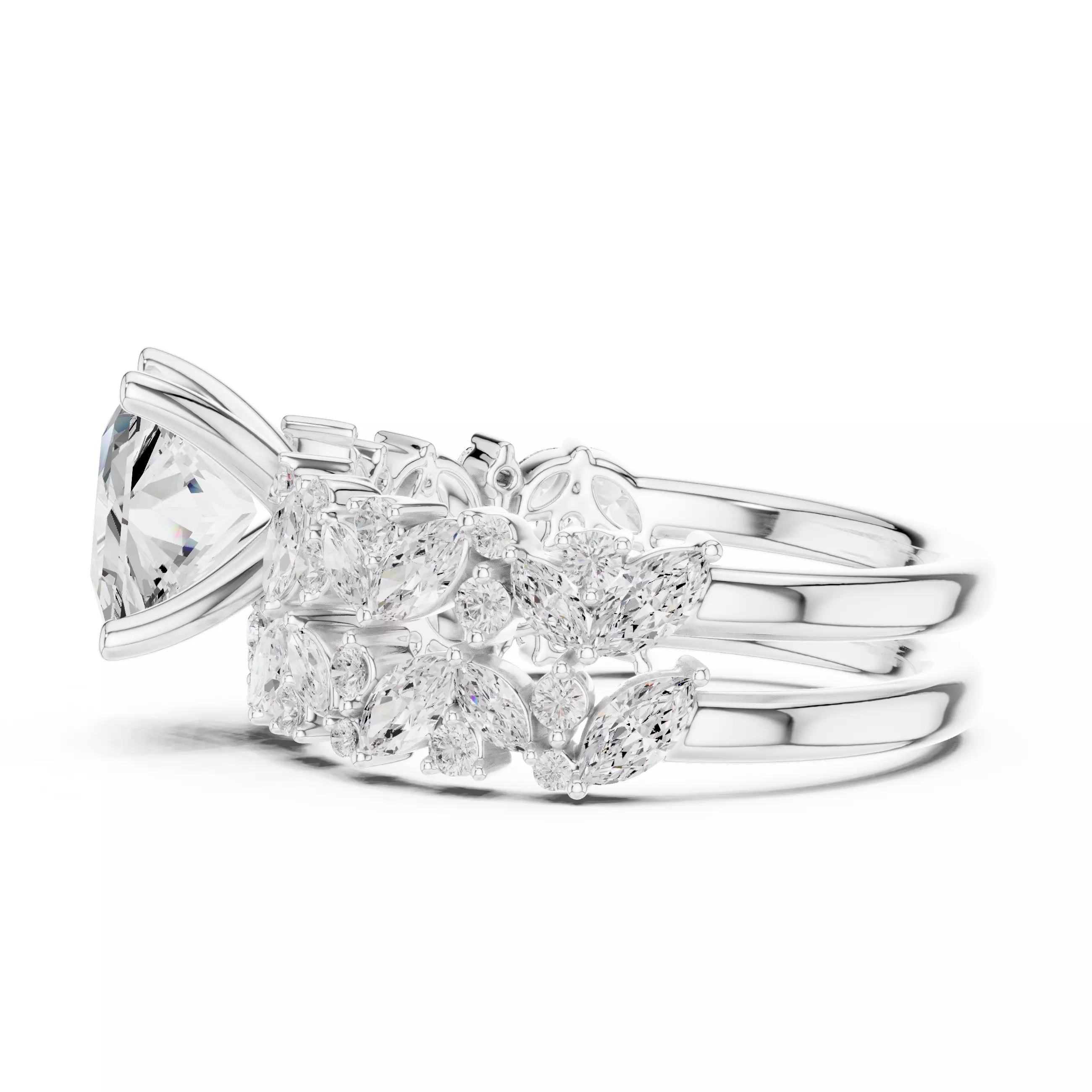 2CT Princess Cut Diamond Wedding Ring Set 3DM STL Video 3D print model_11