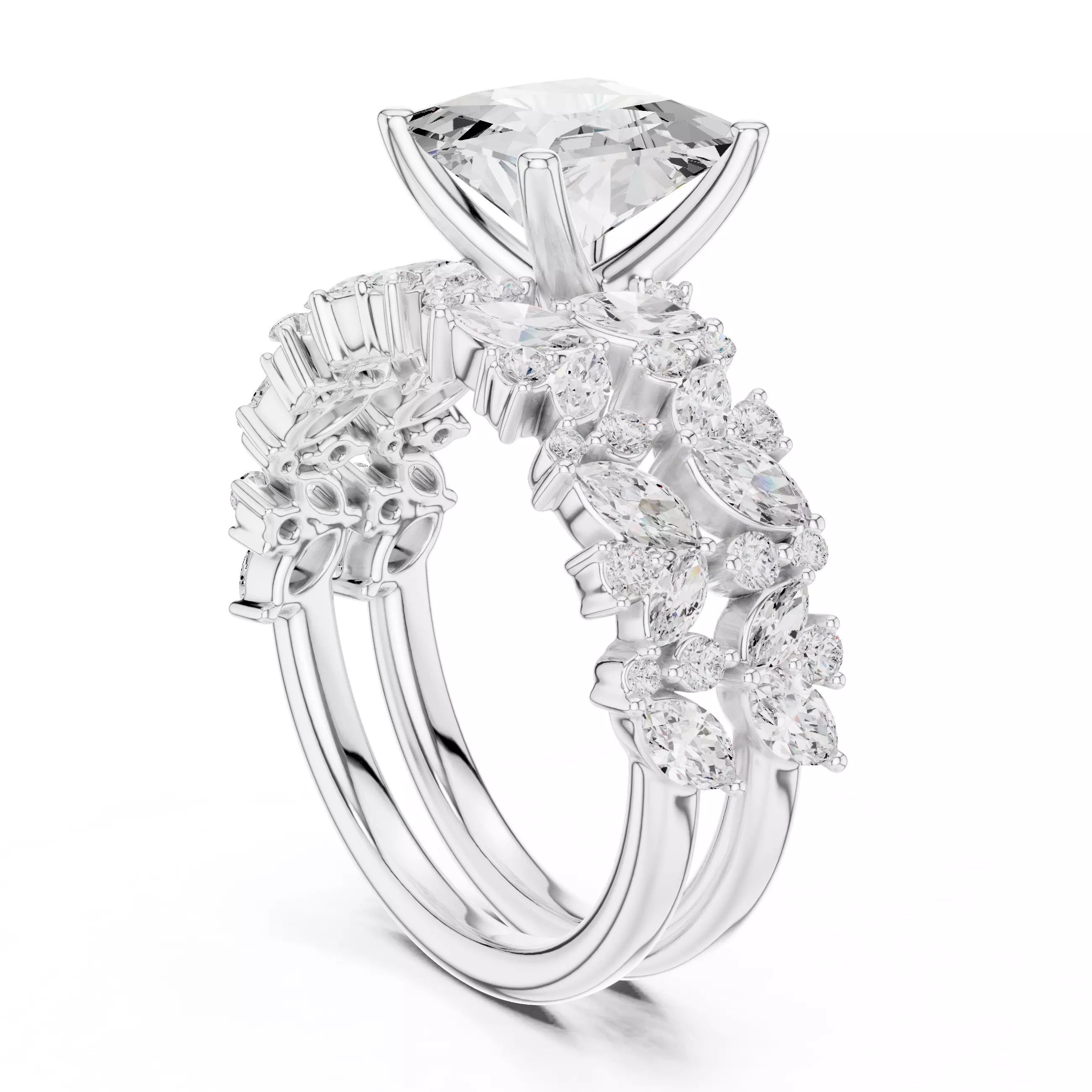 2CT Princess Cut Diamond Wedding Ring Set 3DM STL Video 3D print model_9