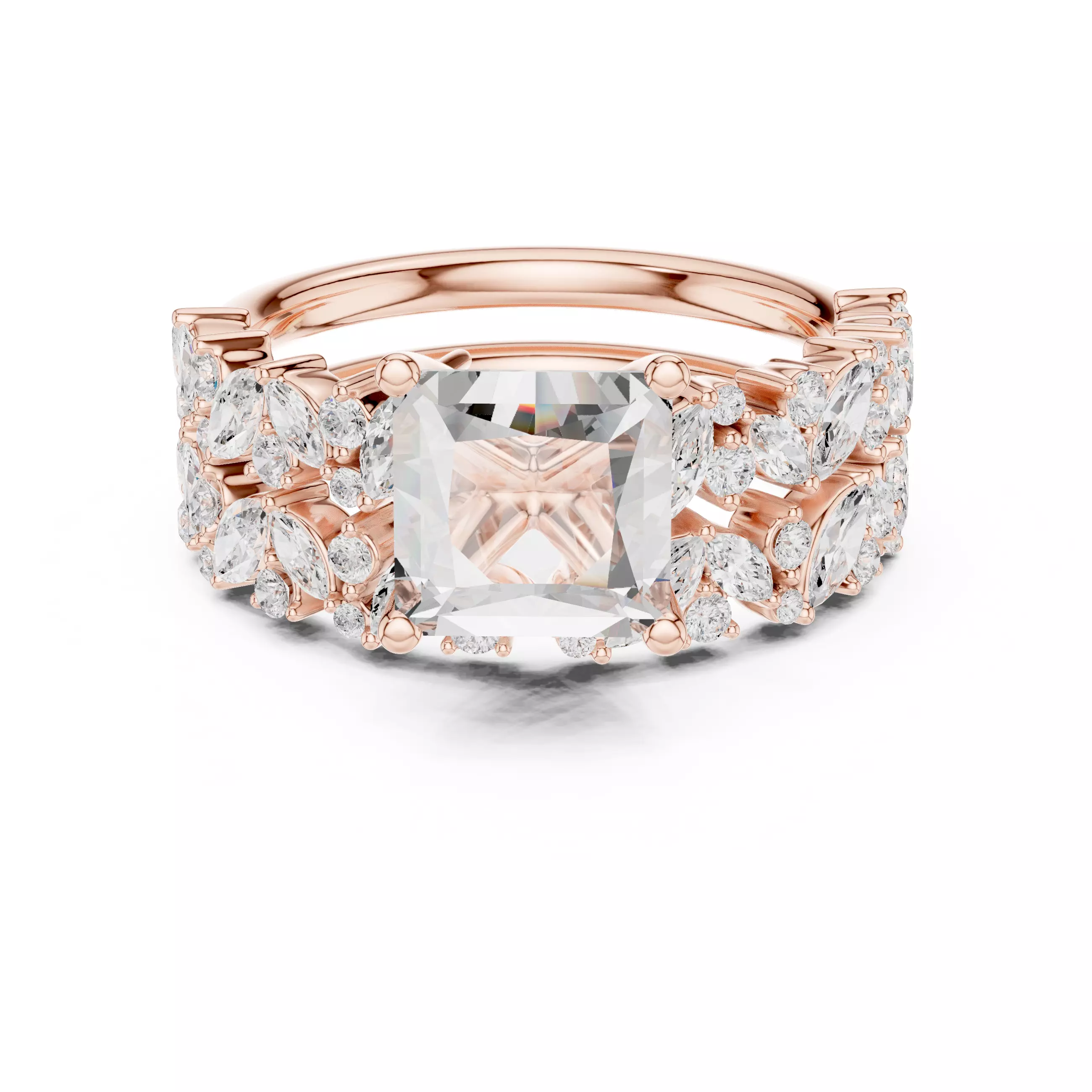 2CT Princess Cut Diamond Wedding Ring Set 3DM STL Video 3D print model_0