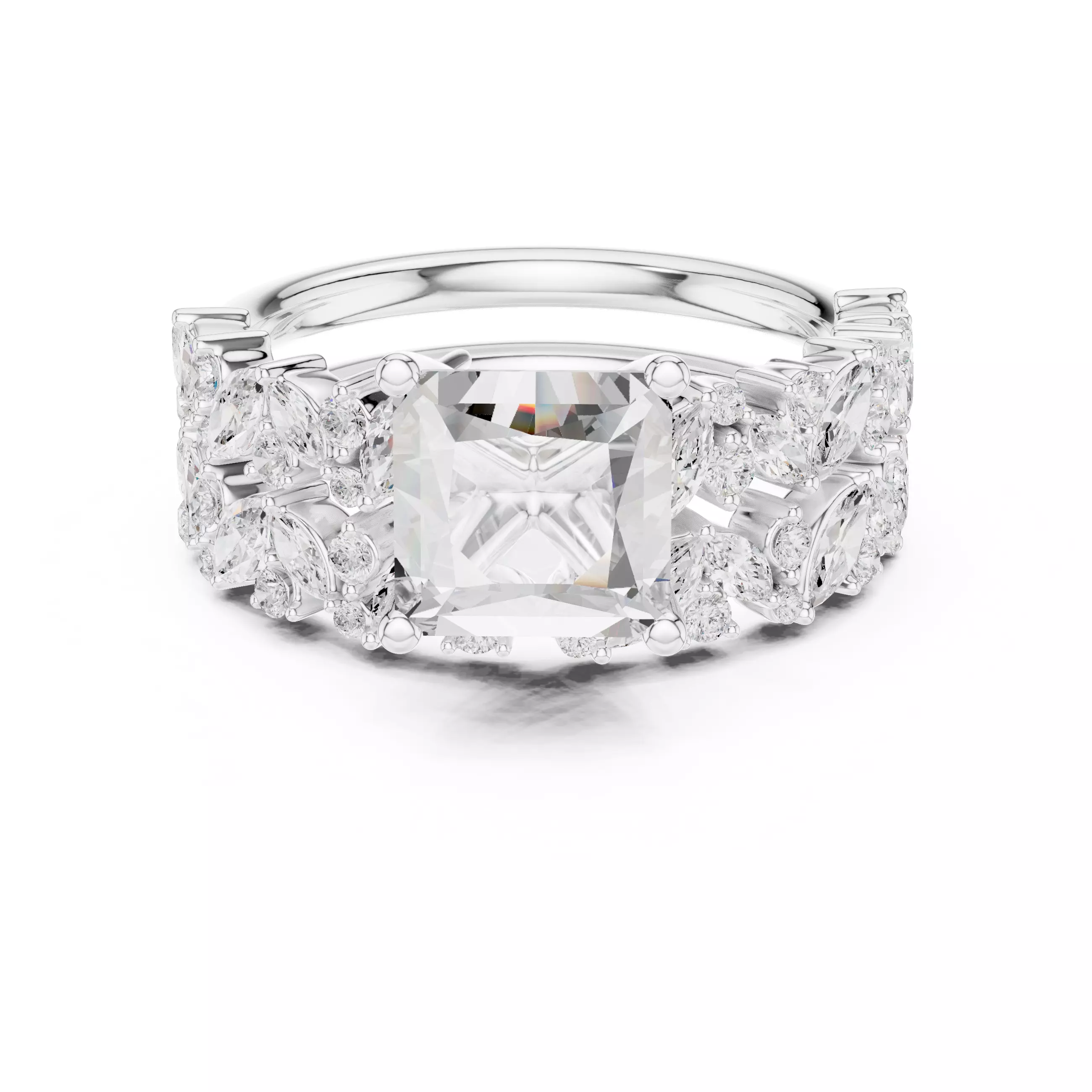 2CT Princess Cut Diamond Wedding Ring Set 3DM STL Video 3D print model_2