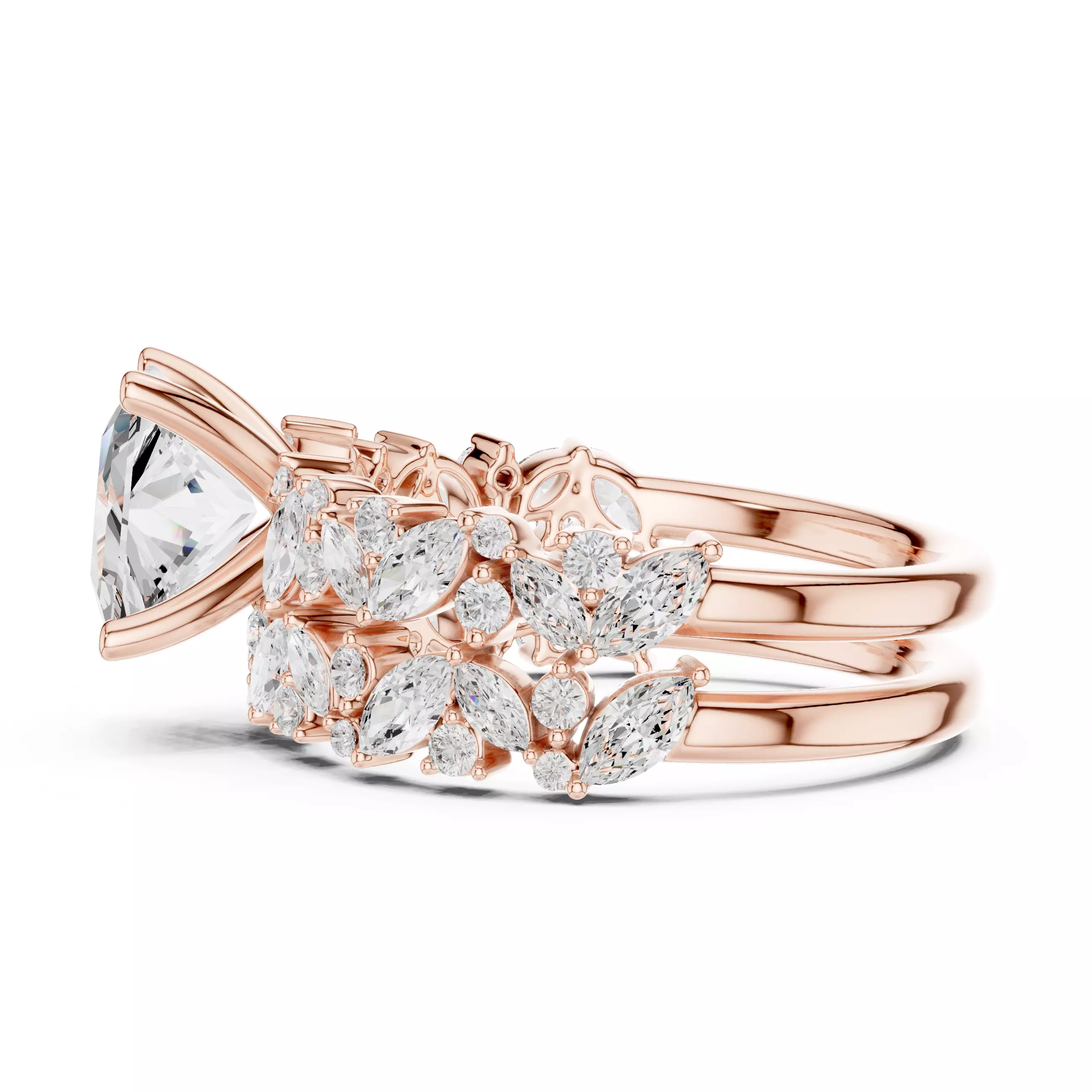 2CT Princess Cut Diamond Wedding Ring Set 3DM STL Video 3D print model_5