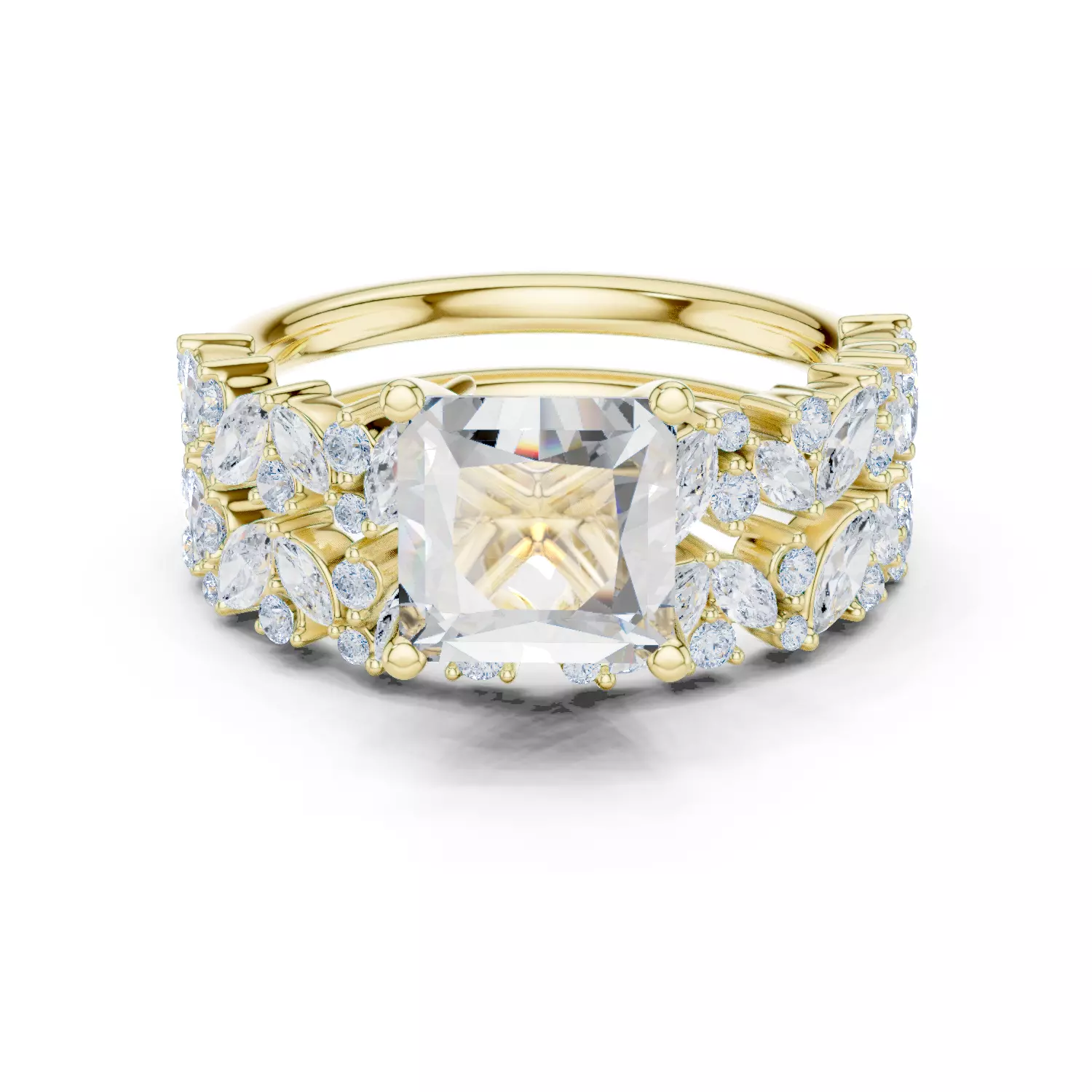 2CT Princess Cut Diamond Wedding Ring Set 3DM STL Video 3D print model_13