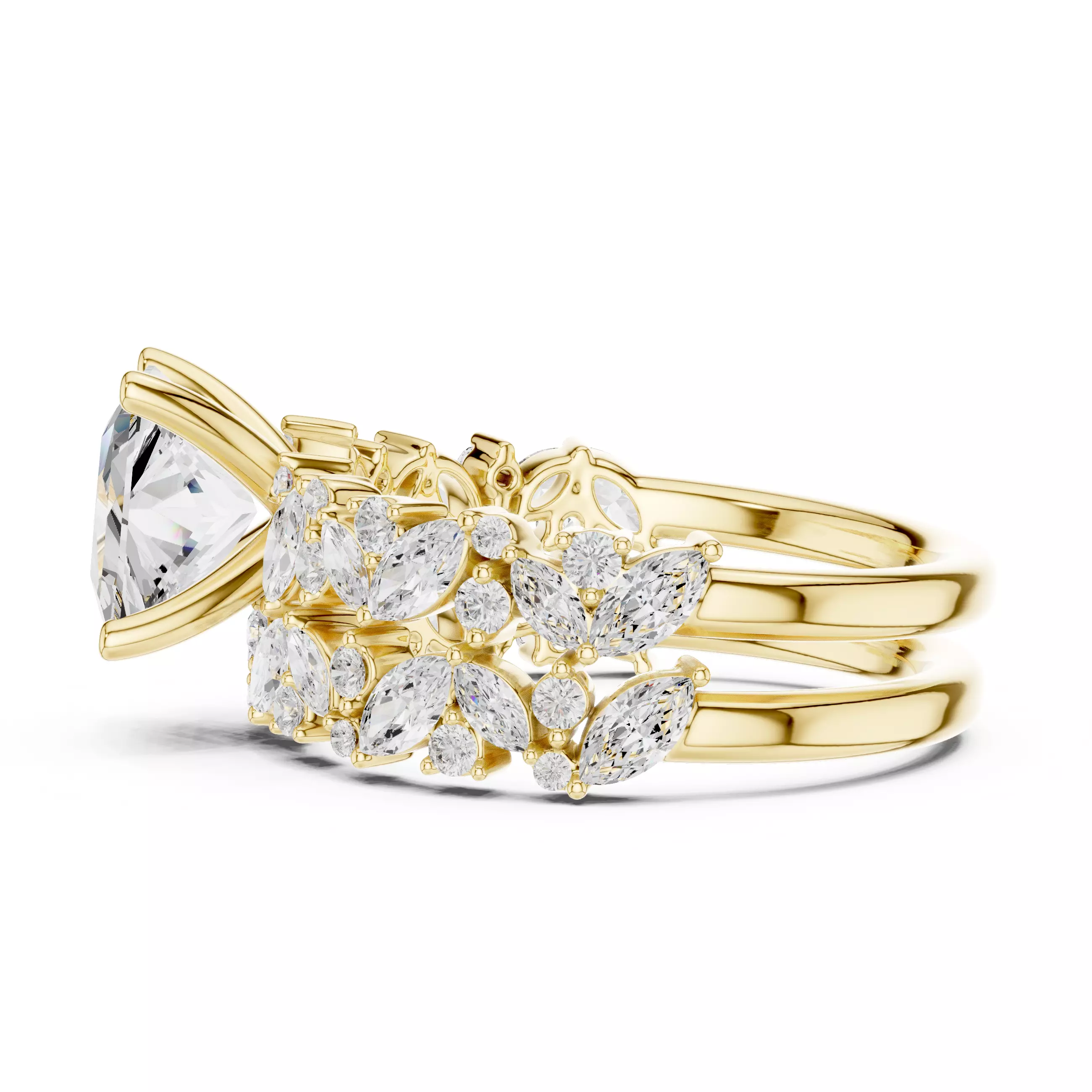 2CT Princess Cut Diamond Wedding Ring Set 3DM STL Video 3D print model_8