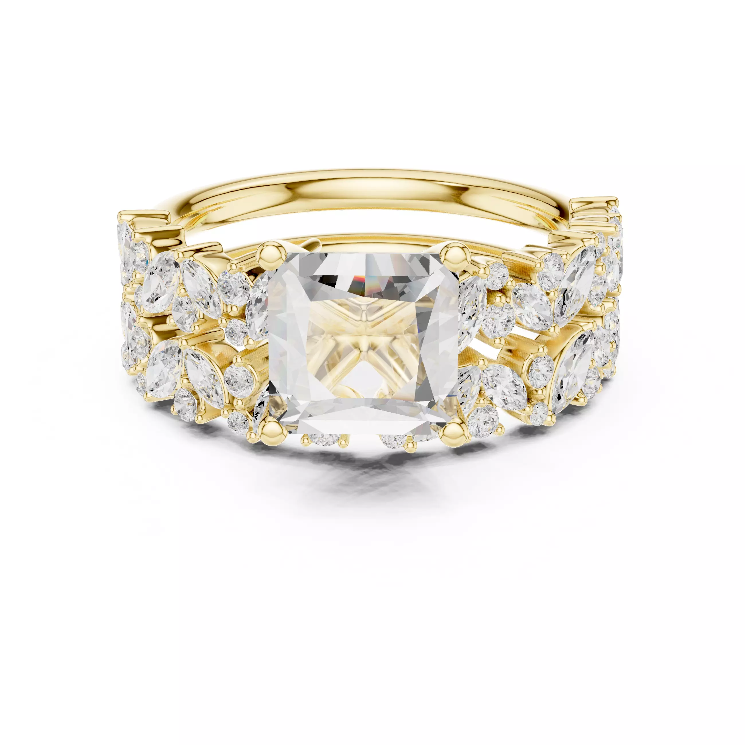 2CT Princess Cut Diamond Wedding Ring Set 3DM STL Video 3D print model_1