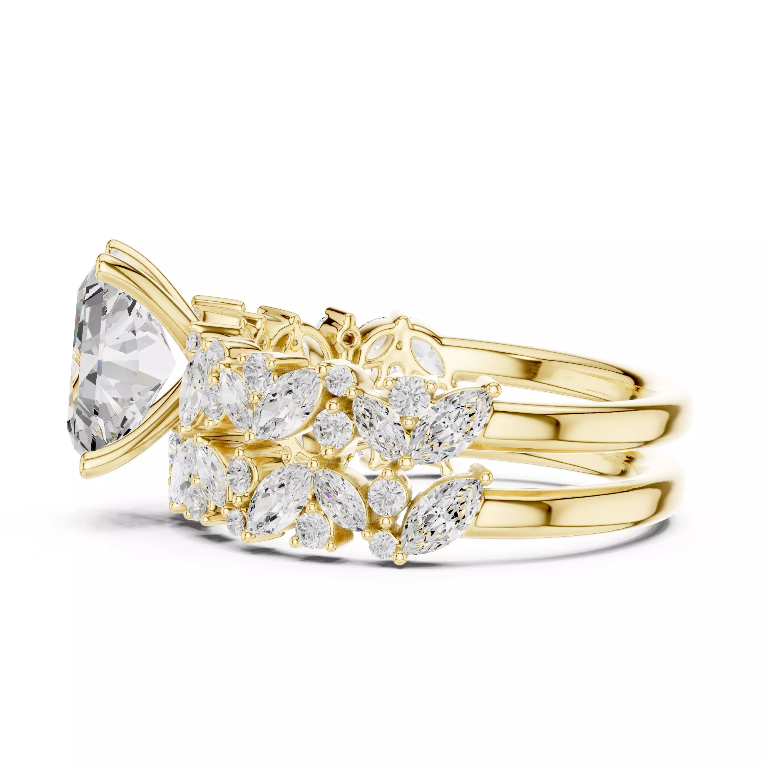 2CT Round Cut Diamond Engagement Ring Set 3DM STL Video 3D print model_7