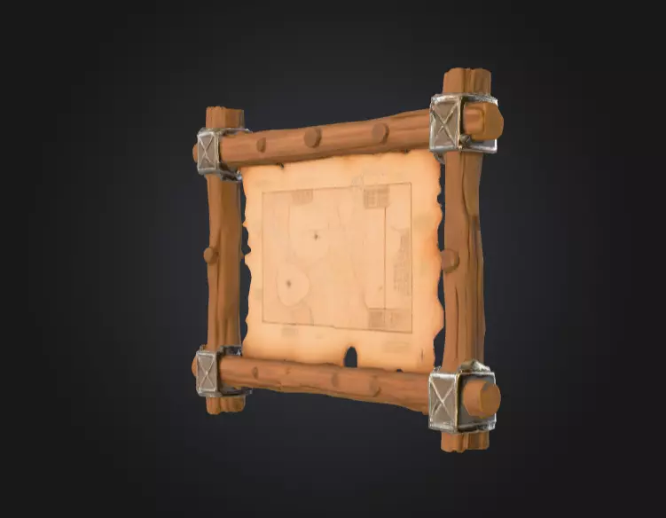 Ancient Explorer Map Frame Low-poly 3D model_1