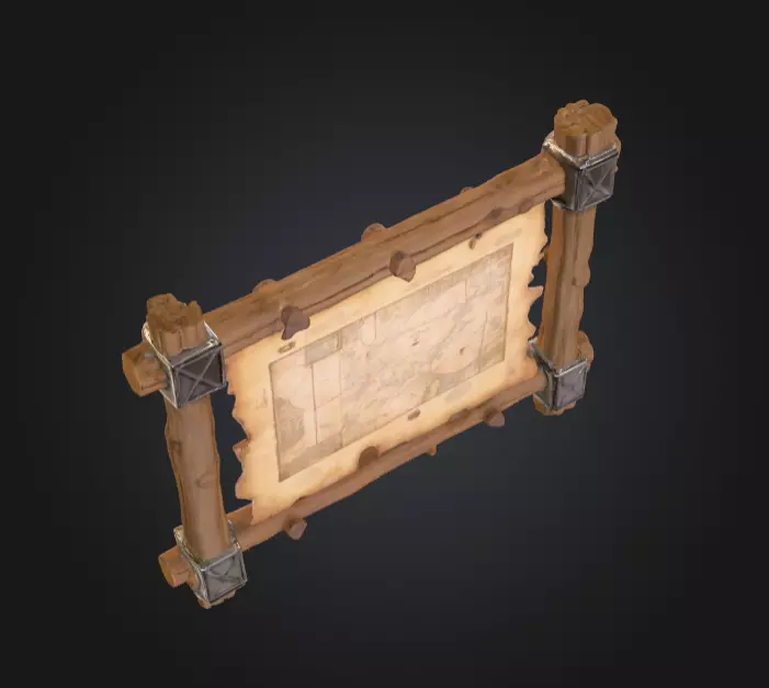 Ancient Explorer Map Frame Low-poly 3D model_8
