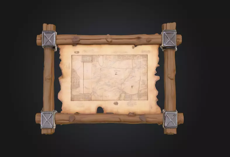 Ancient Explorer Map Frame Low-poly 3D model_2