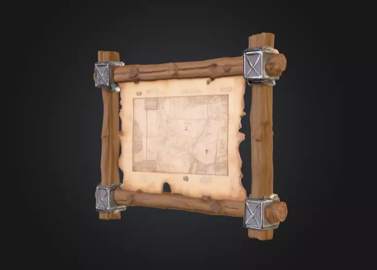Ancient Explorer Map Frame Low-poly 3D model_3