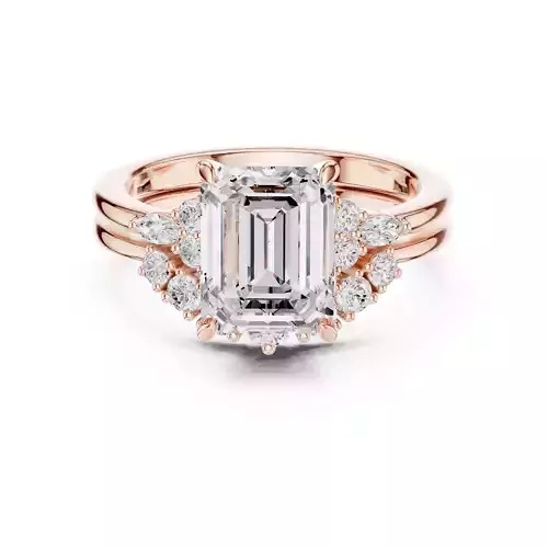 Emerald Cut Diamond Curve Band Wedding Ring Set 3DM STL Video