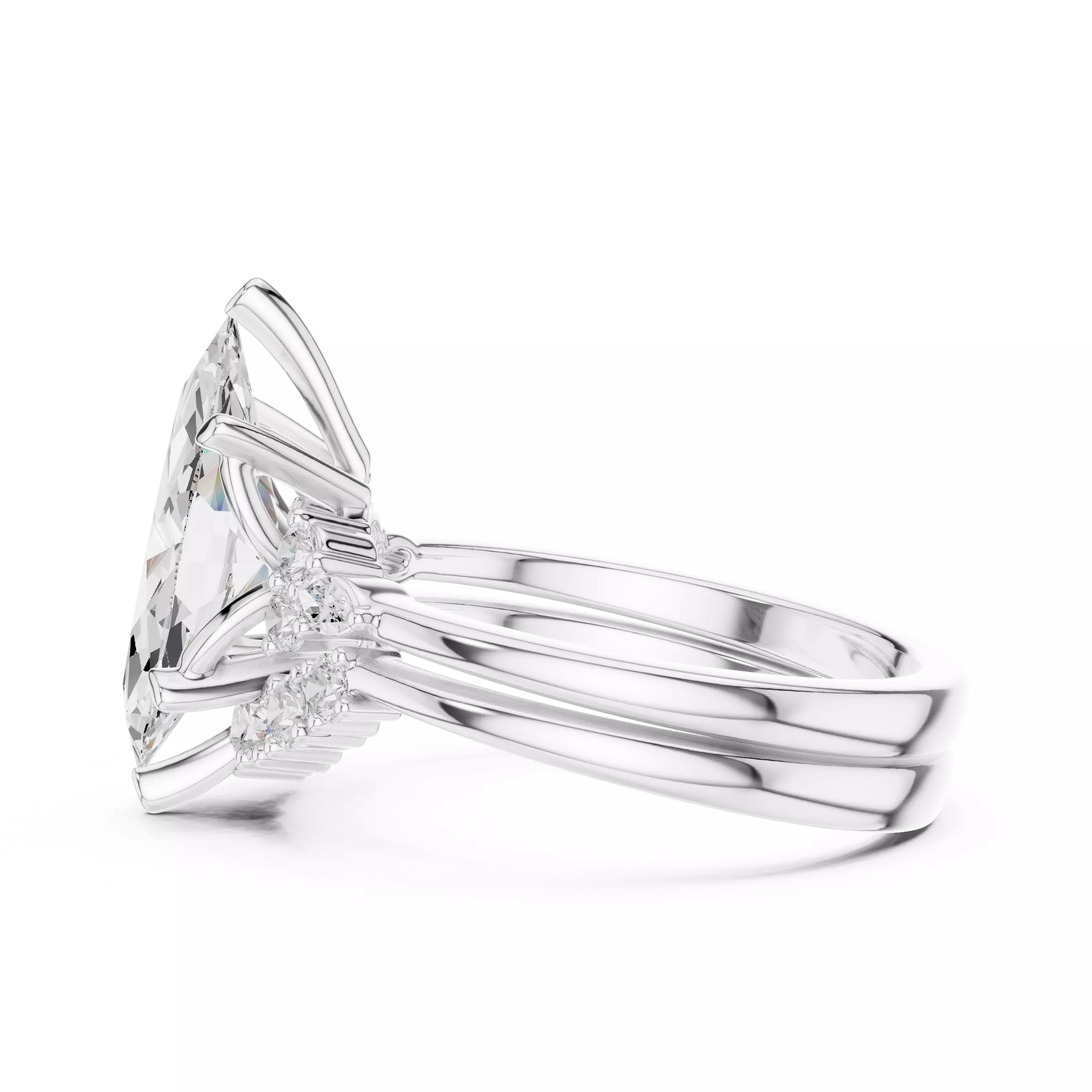 14x7mm Marquise Cut Curve Band Wedding Ring Set 3DM STL Video 3D print model_11