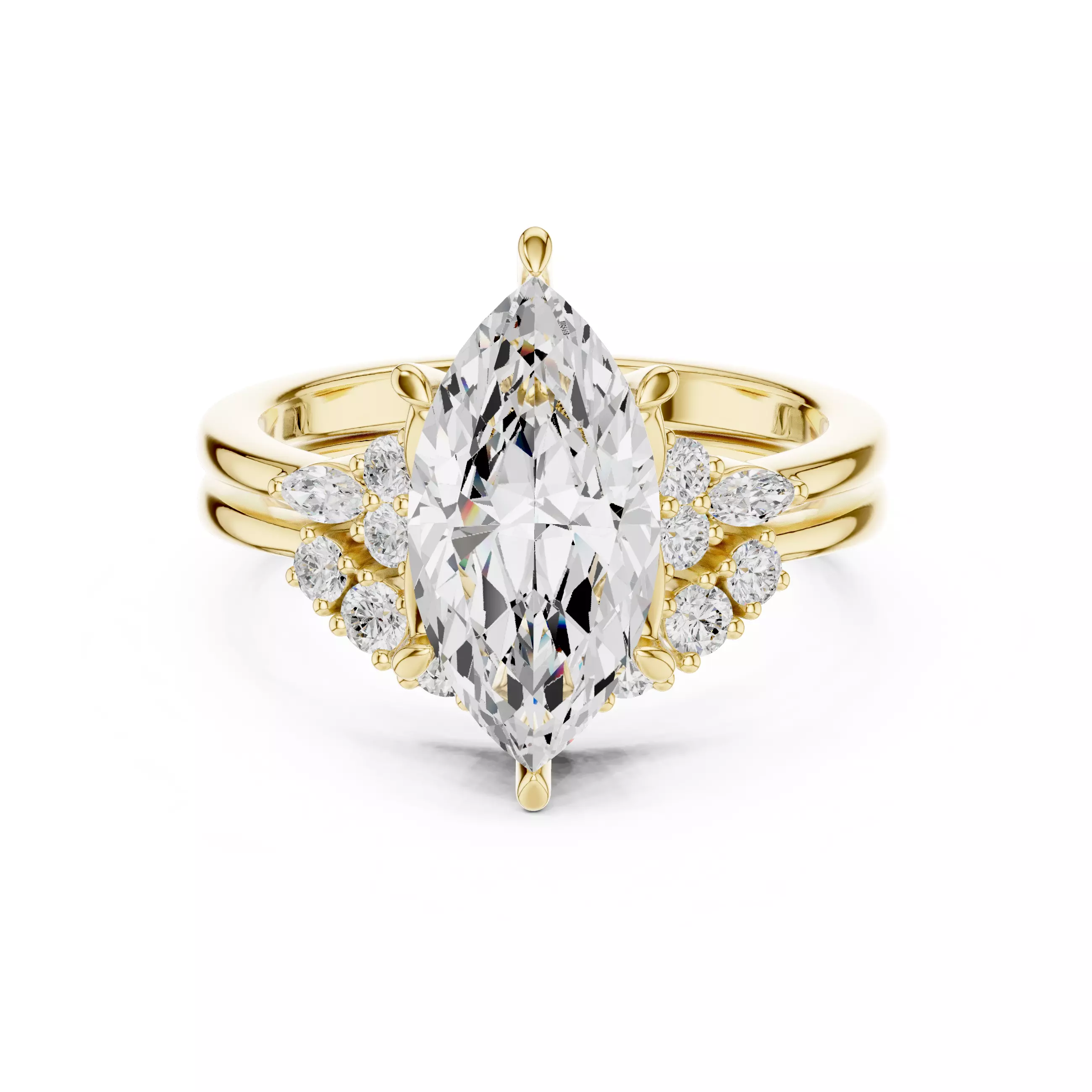 14x7mm Marquise Cut Curve Band Wedding Ring Set 3DM STL Video 3D print model_1