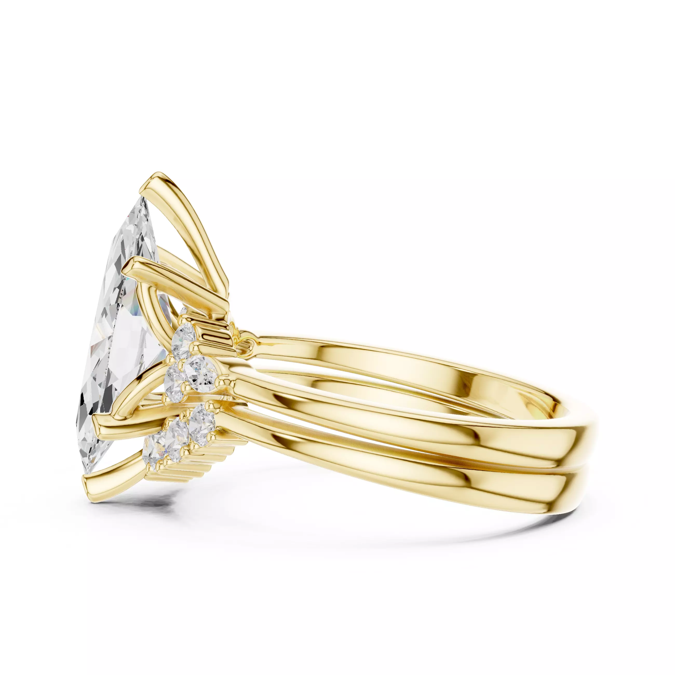 14x7mm Marquise Cut Curve Band Wedding Ring Set 3DM STL Video 3D print model_8