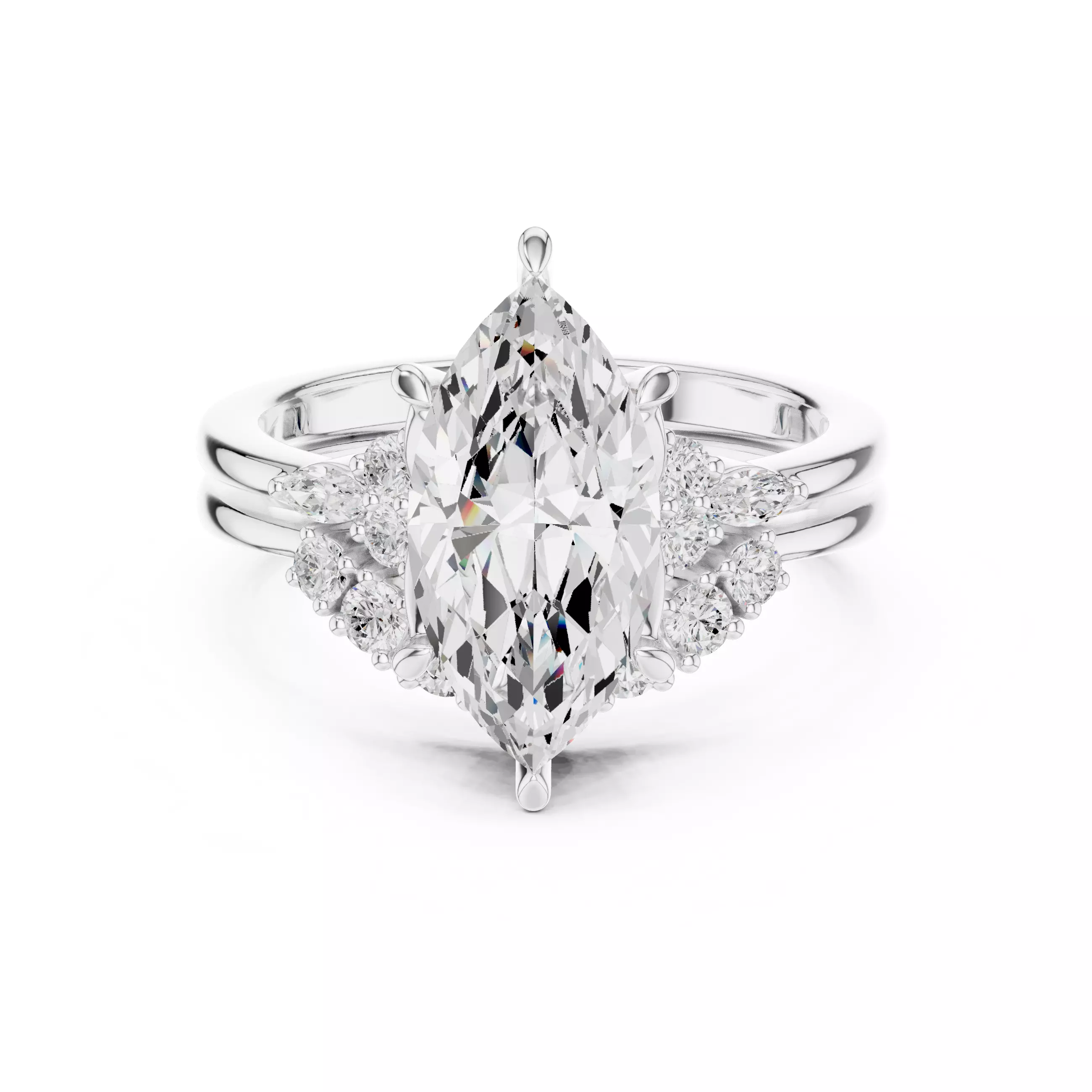 14x7mm Marquise Cut Curve Band Wedding Ring Set 3DM STL Video 3D print model_2