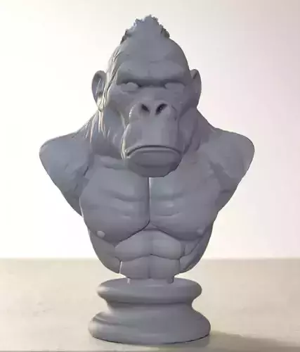 Gorilla Head Bust 3D Model - STL Printable Primate Sculpture