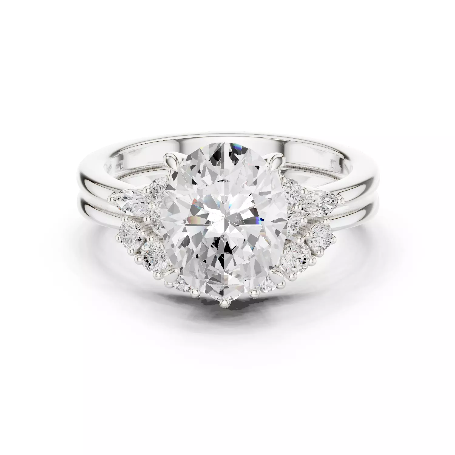 10x8mm Oval Cut Cluster Curve Band Woman Ring Set 3DM STL Video 3D print model_14