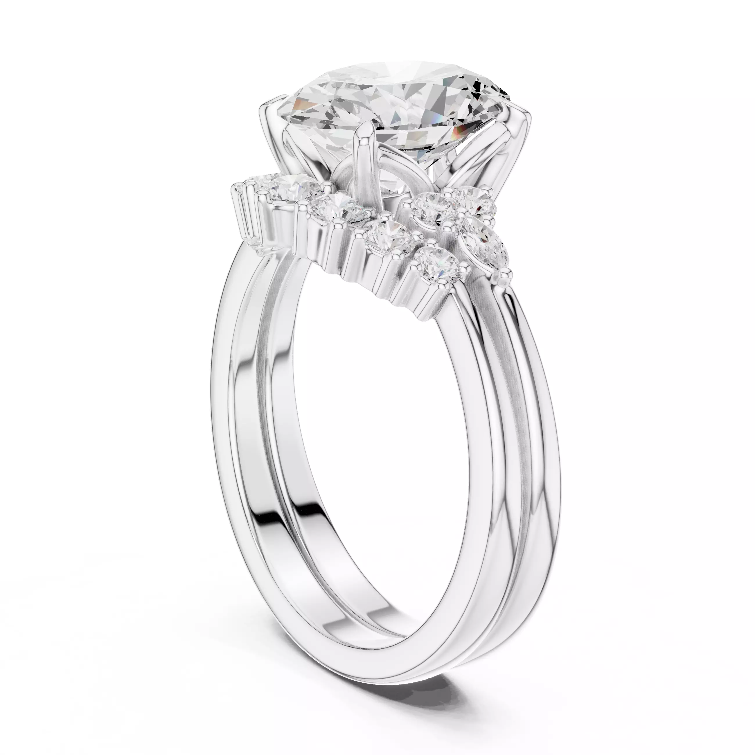 10x8mm Oval Cut Cluster Curve Band Woman Ring Set 3DM STL Video 3D print model_9