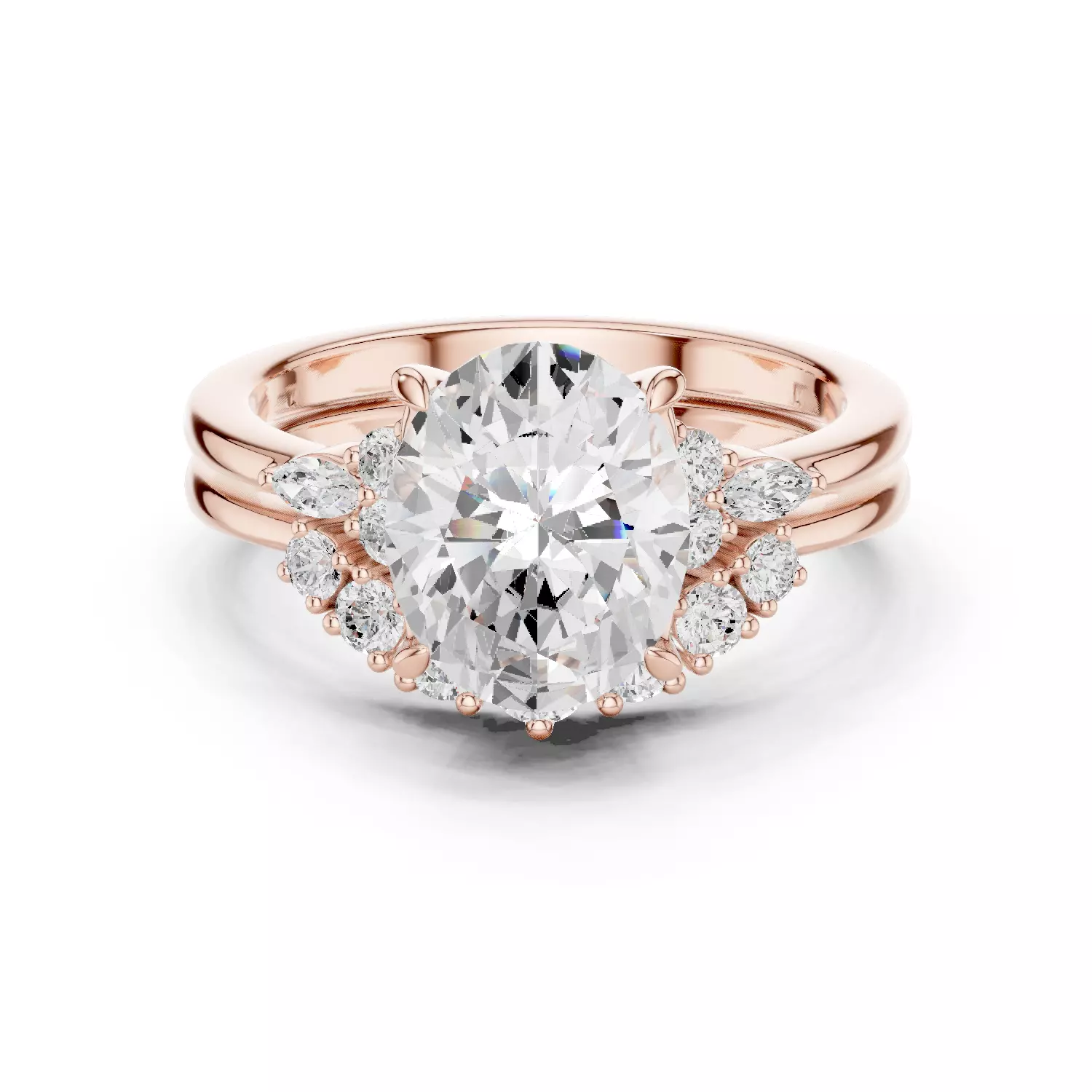 10x8mm Oval Cut Cluster Curve Band Woman Ring Set 3DM STL Video 3D print model_12