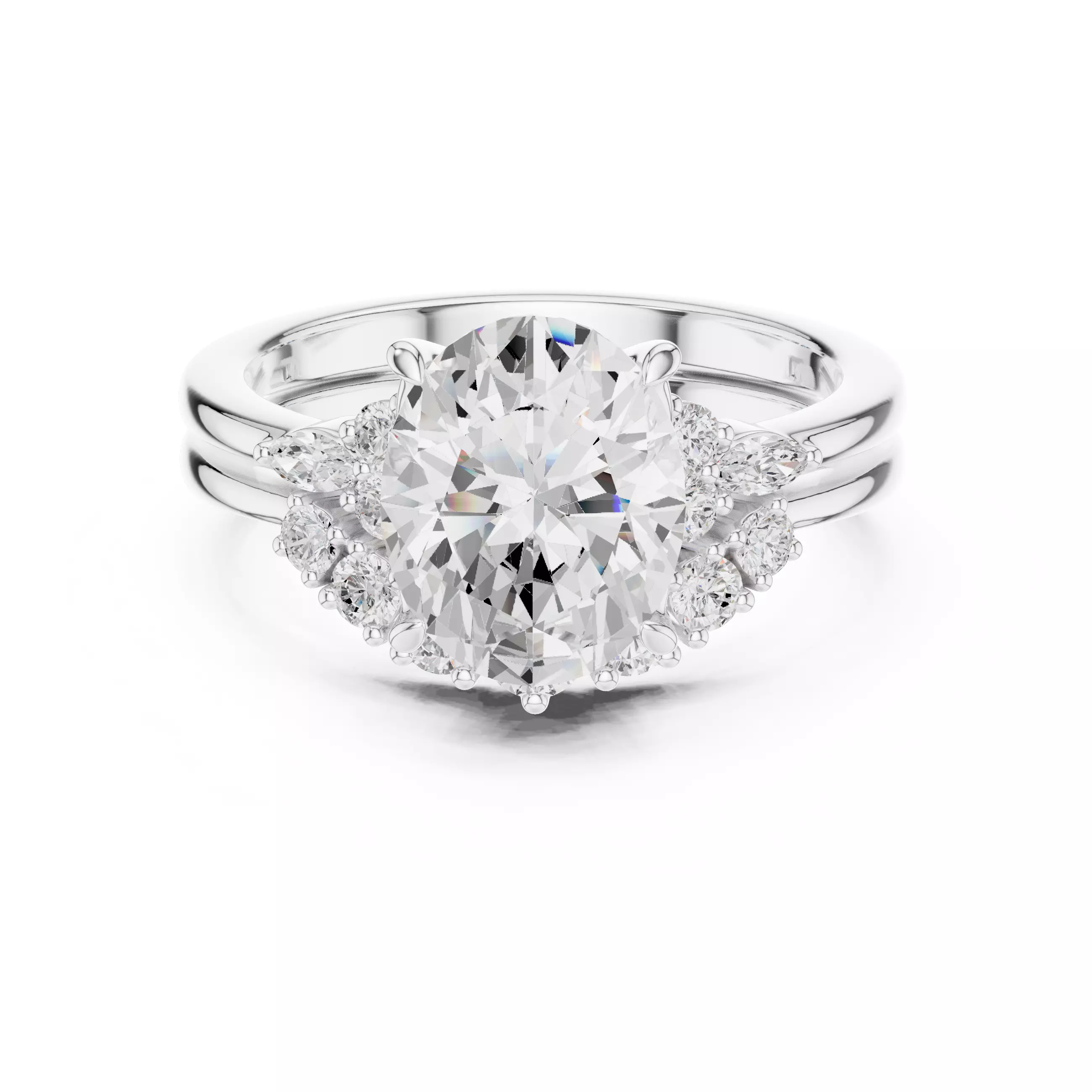 10x8mm Oval Cut Cluster Curve Band Woman Ring Set 3DM STL Video 3D print model_2