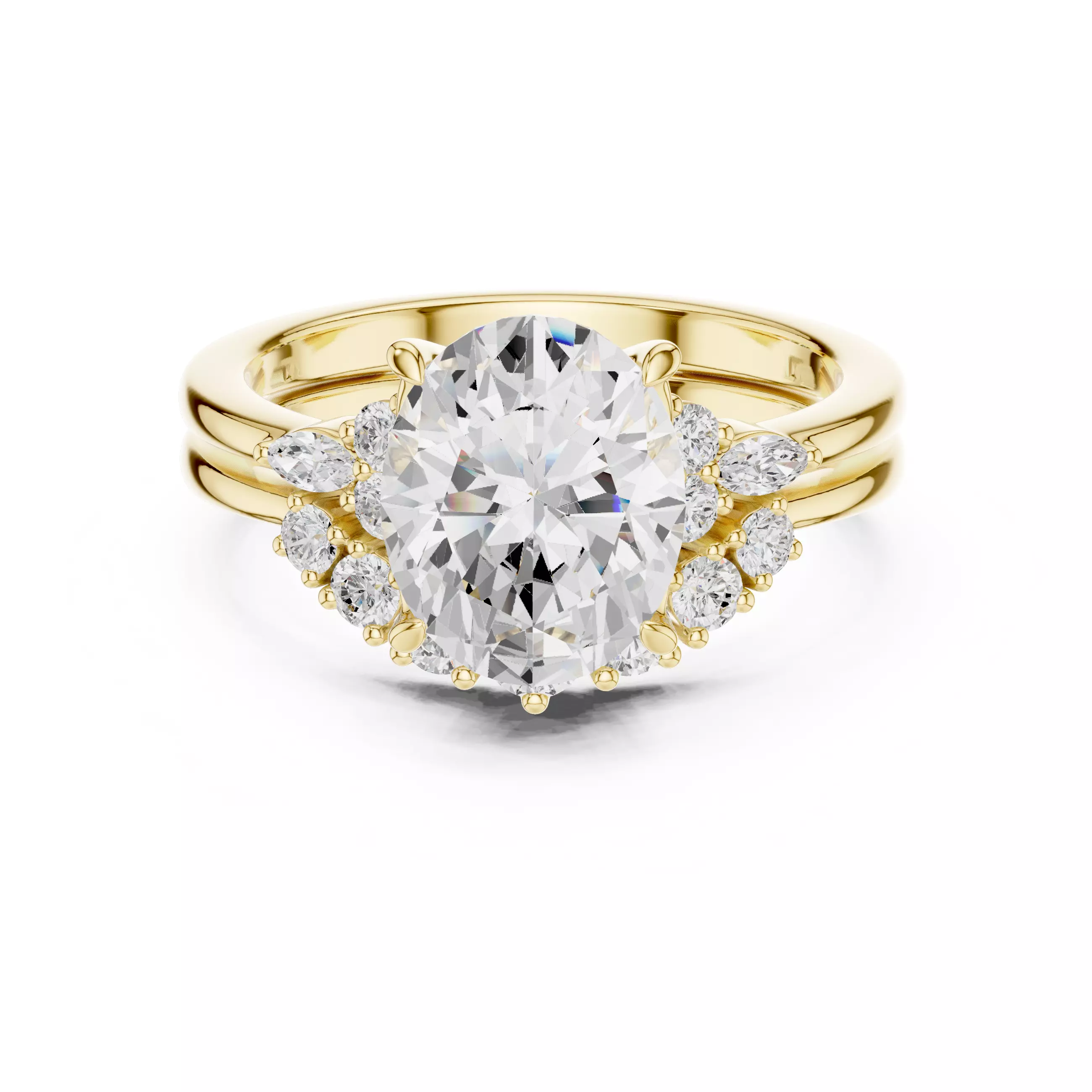 10x8mm Oval Cut Cluster Curve Band Woman Ring Set 3DM STL Video 3D print model_1