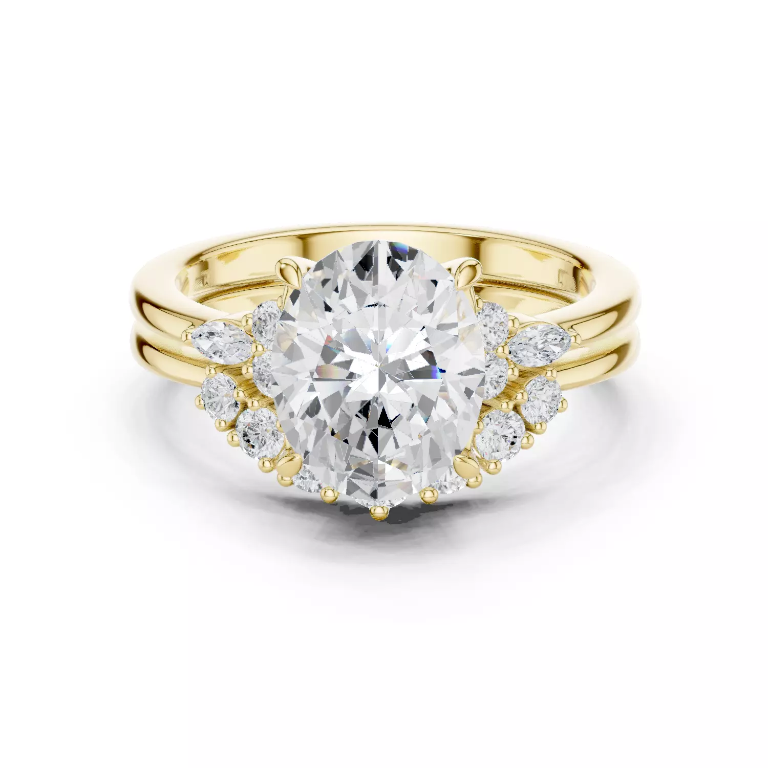 10x8mm Oval Cut Cluster Curve Band Woman Ring Set 3DM STL Video 3D print model_13