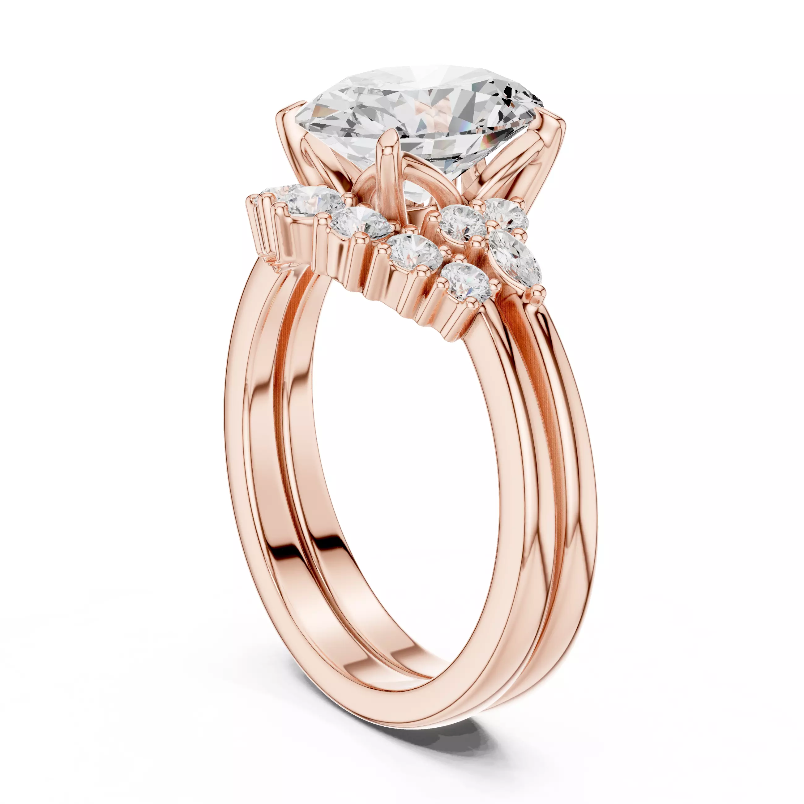 10x8mm Oval Cut Cluster Curve Band Woman Ring Set 3DM STL Video 3D print model_3