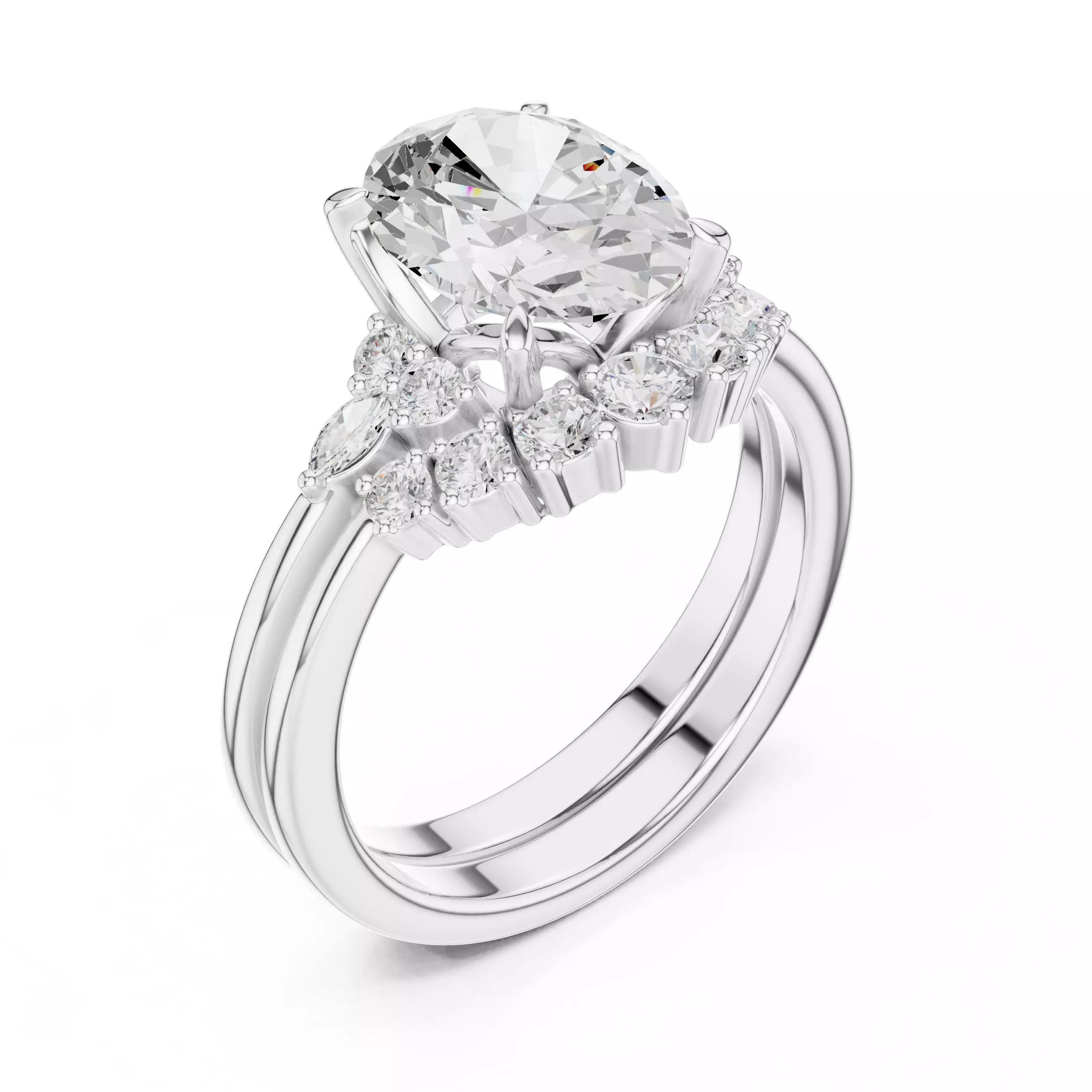 10x8mm Oval Cut Cluster Curve Band Woman Ring Set 3DM STL Video 3D print model_10