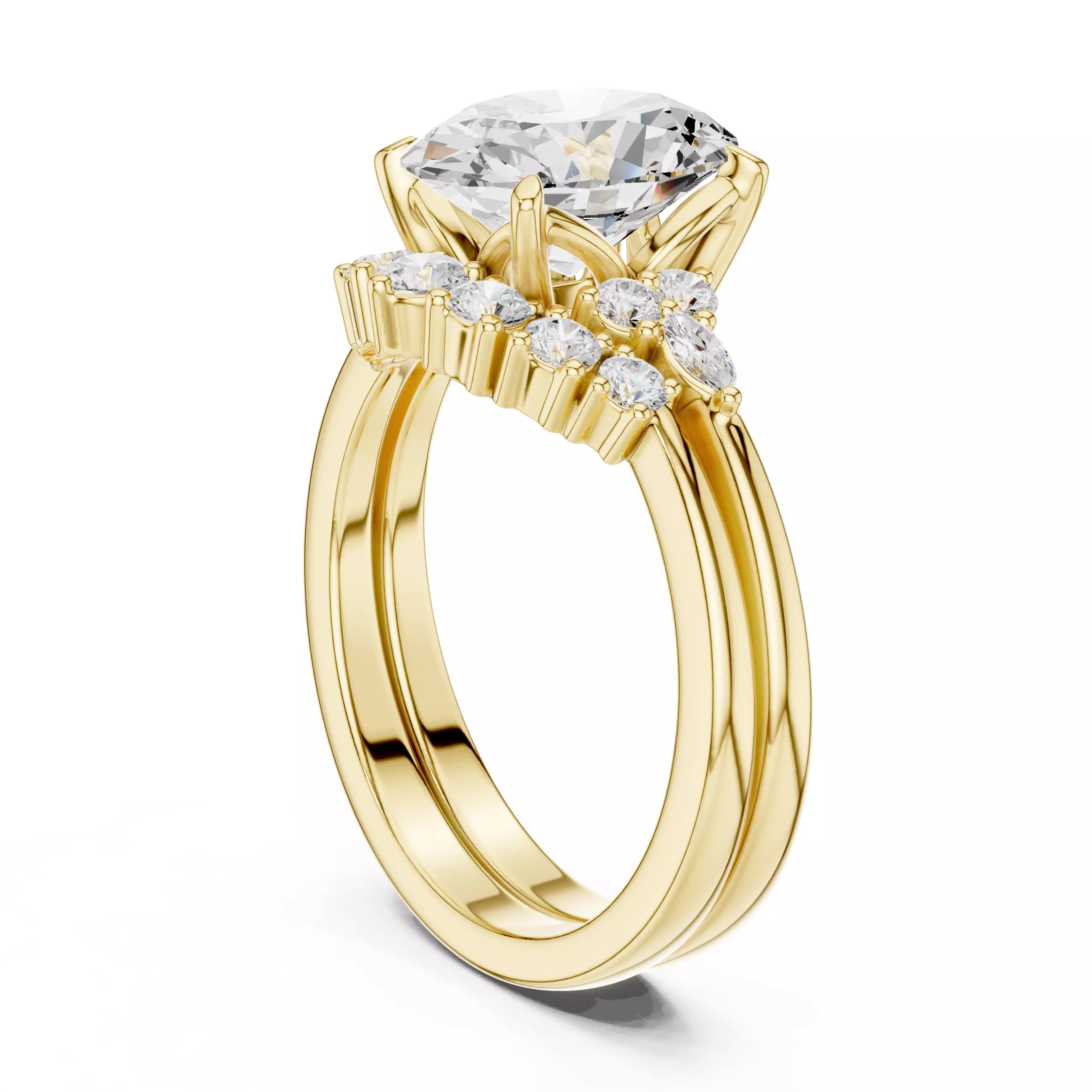 10x8mm Oval Cut Cluster Curve Band Woman Ring Set 3DM STL Video 3D print model_6