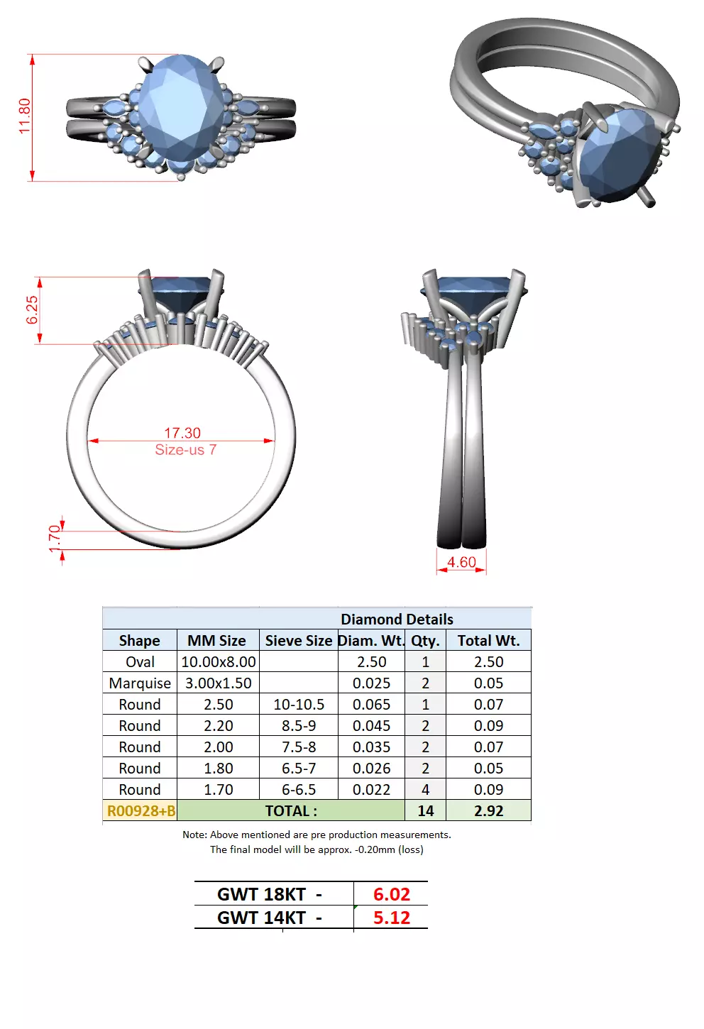 10x8mm Oval Cut Cluster Curve Band Woman Ring Set 3DM STL Video 3D print model_15