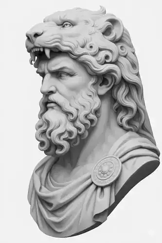 LionHeaded Man Bust Mythical Hybrid Sculpture Intricate Details