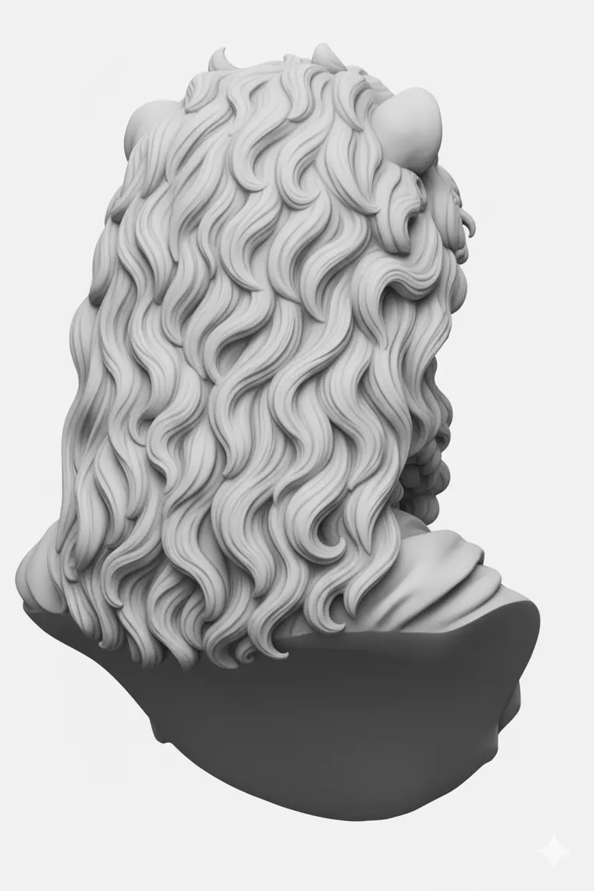 LionHeaded Man Bust Mythical Hybrid Sculpture Intricate Details Low-poly 3D model_1