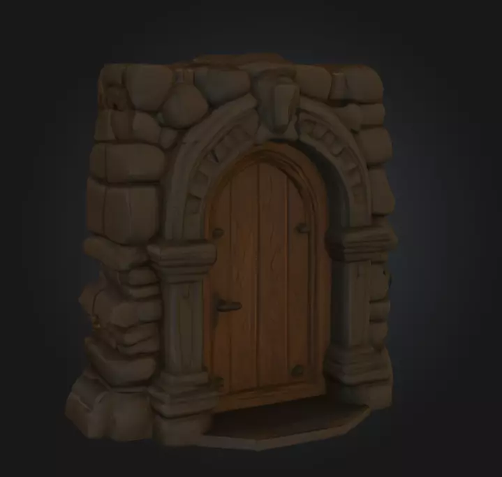 Gothic Stone Arch Door Low-poly 3D model_3