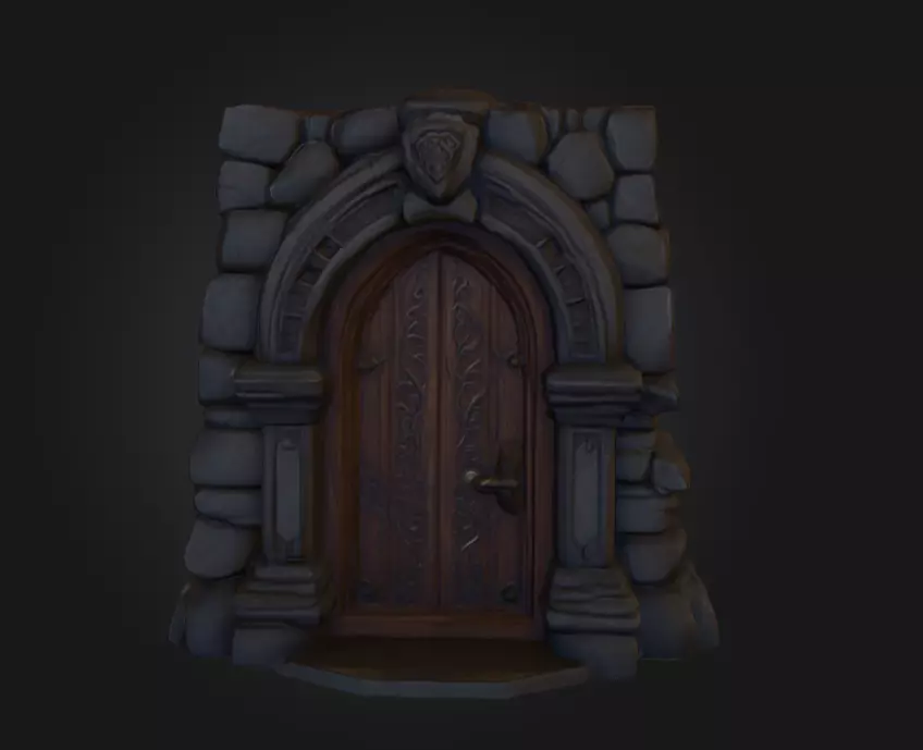 Gothic Stone Arch Door Low-poly 3D model_0