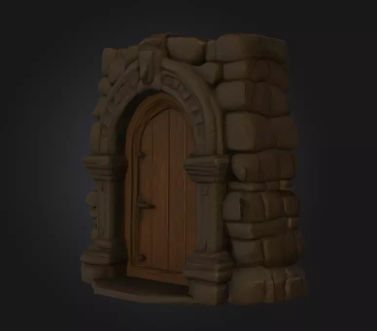 Gothic Stone Arch Door Low-poly 3D model_5