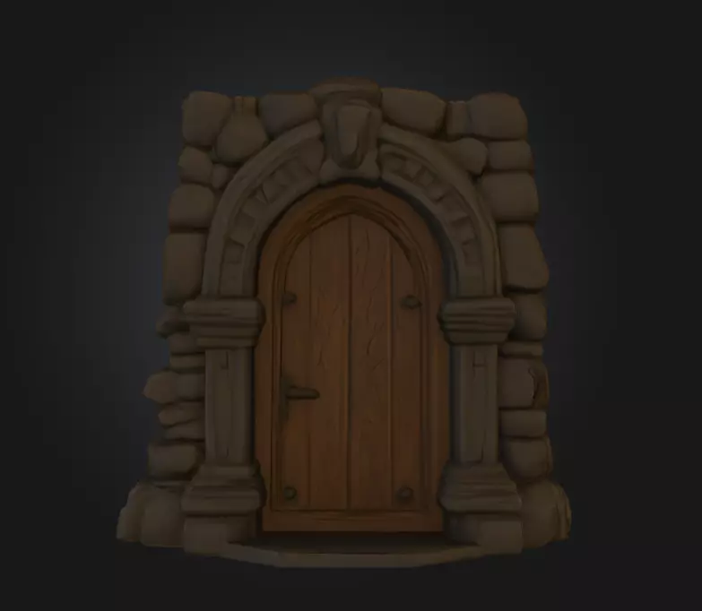 Gothic Stone Arch Door Low-poly 3D model_4