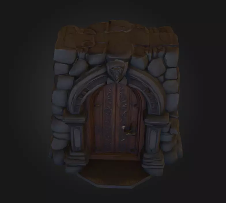 Gothic Stone Arch Door Low-poly 3D model_7