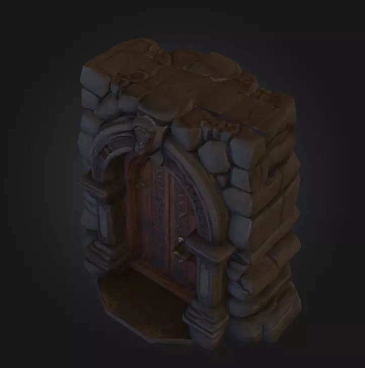 Gothic Stone Arch Door Low-poly 3D model_8