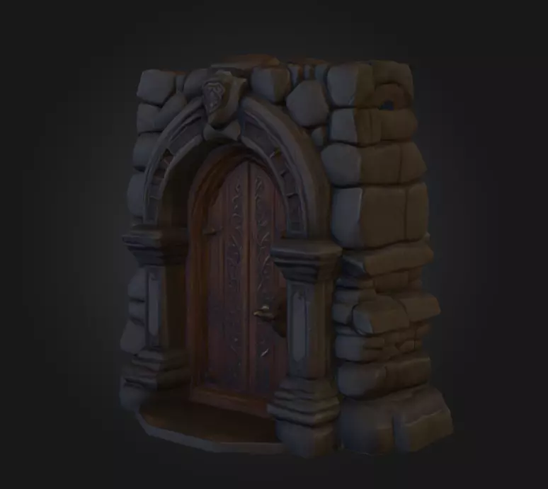 Gothic Stone Arch Door Low-poly 3D model_1