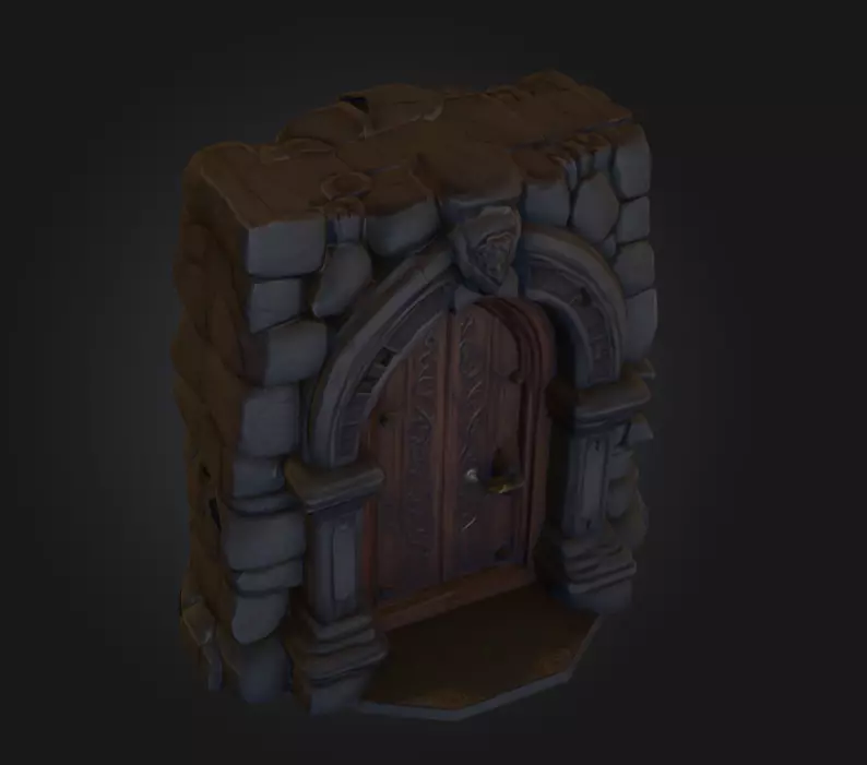 Gothic Stone Arch Door Low-poly 3D model_9