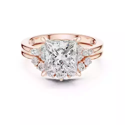 Princess Cut Wedding Ring With Stacking Band 3DM STL Video 3D print model