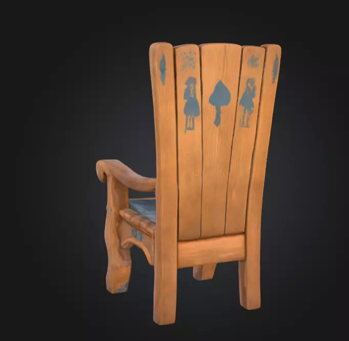 Medieval Wooden Chair Low-poly 3D model_2