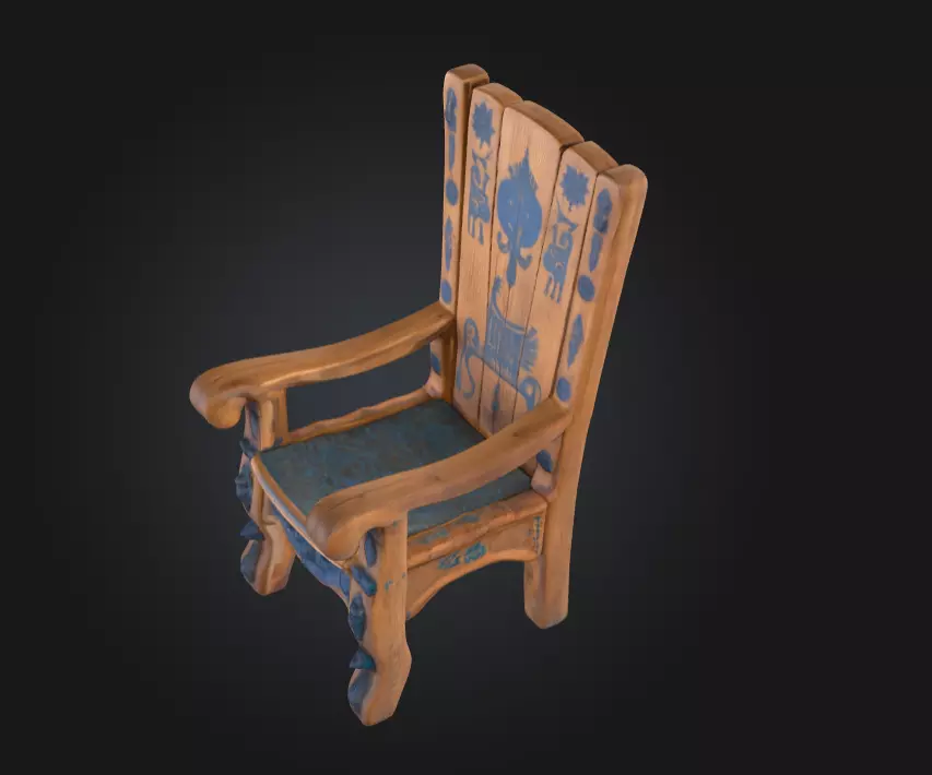Medieval Wooden Chair Low-poly 3D model_8