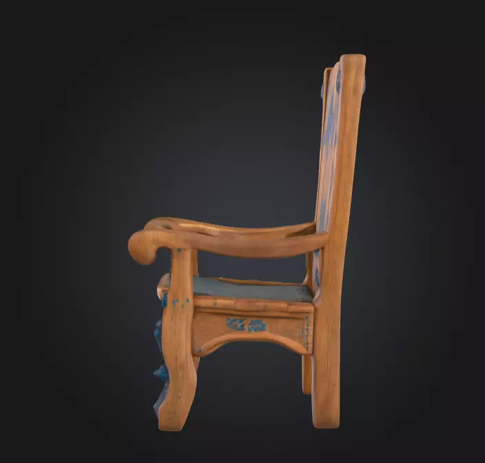 Medieval Wooden Chair Low-poly 3D model_0