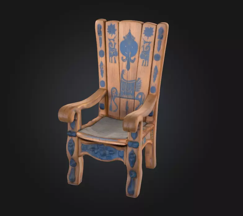 Medieval Wooden Chair Low-poly 3D model_1
