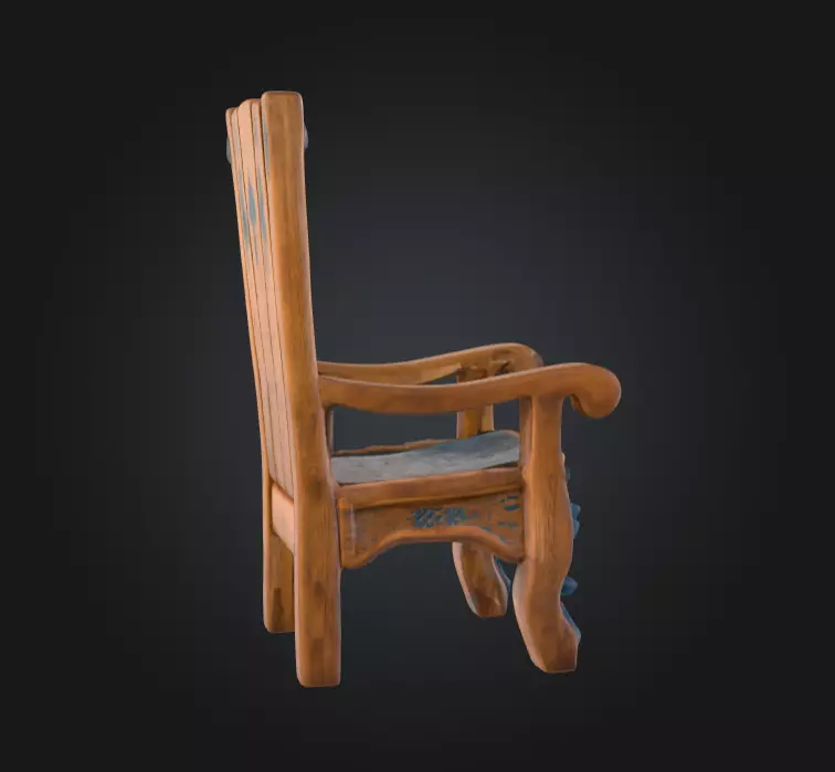 Medieval Wooden Chair Low-poly 3D model_6
