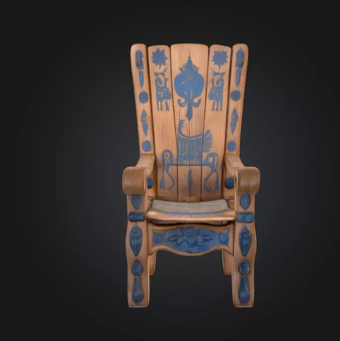 Medieval Wooden Chair Low-poly 3D model_3