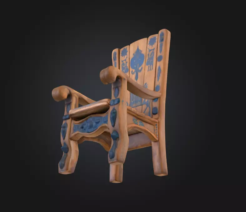 Medieval Wooden Chair Low-poly 3D model_13