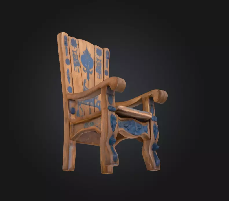 Medieval Wooden Chair Low-poly 3D model_10